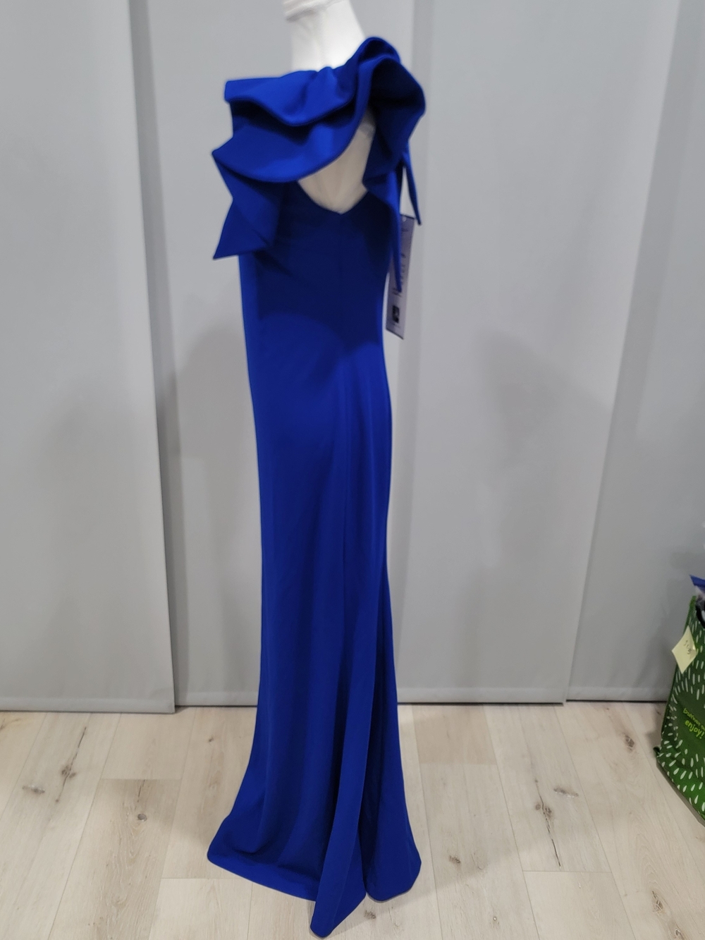 Joseph Ribkoff One-Shoulder Ruffle Gown in Cobalt Blue - Picture 4 of 8